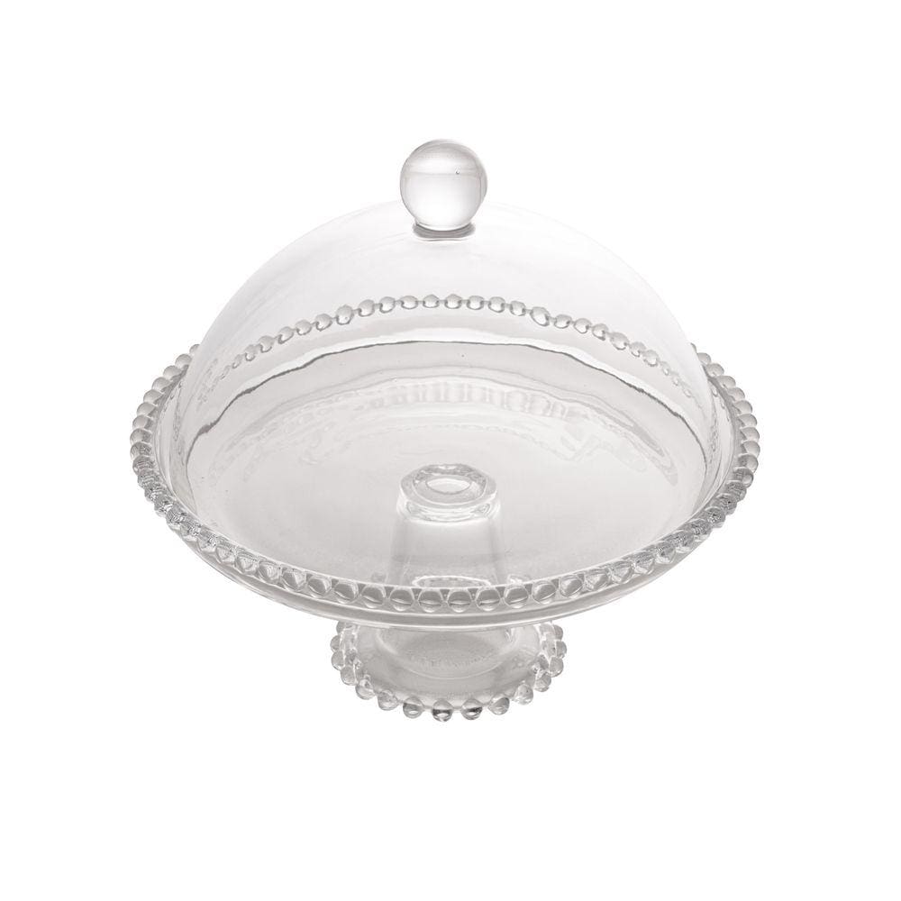 Prato P/Bolo C/Pé e Tampa Cristal Pearl Bolinha Transparente 20cm Wolff