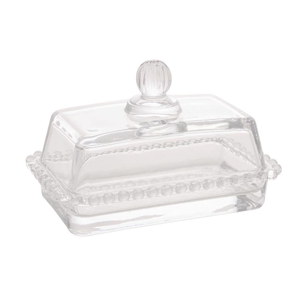 Manteigueira de Cristal Pearl Bolinha Transparente 17cm Wolff