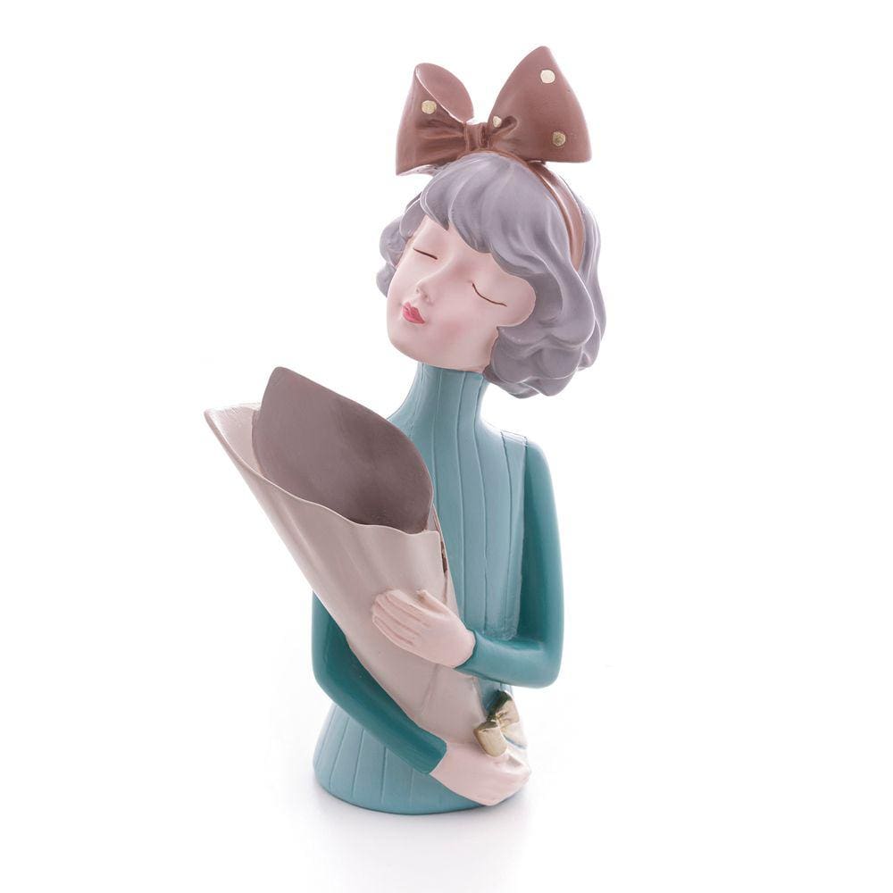 Escultura Decorativa de Resina Boneca C/Cachepô 23x11cm Wolff
