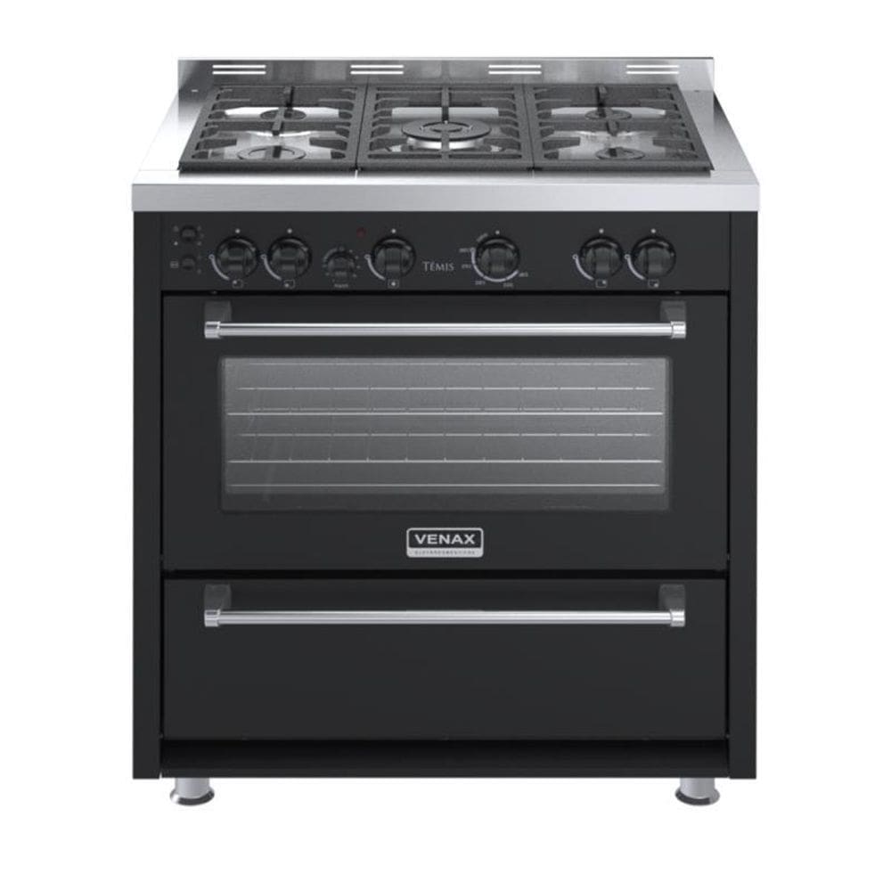 Fogao 5 Bocas Venax Temis Preto Gas Glp