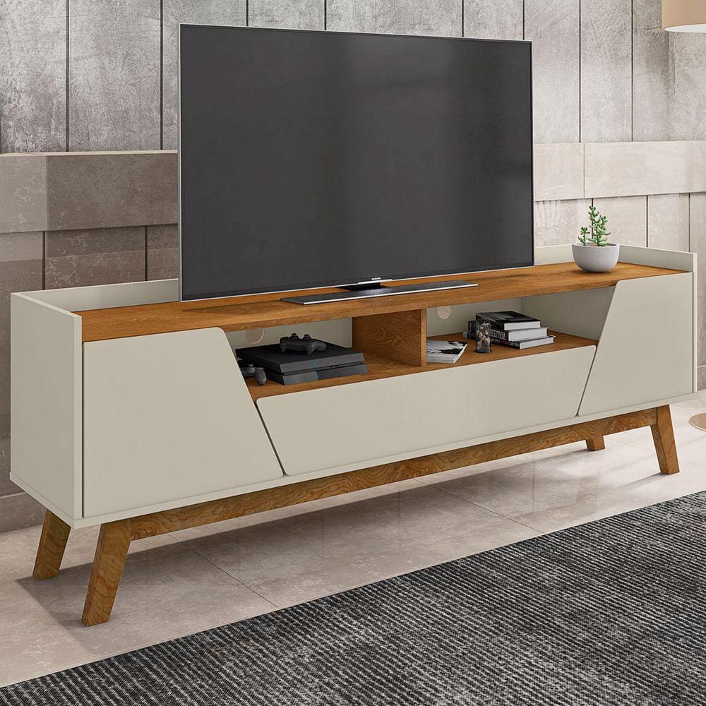 Rack Para Tv Até 70 Polegadas Florença 2 Portas 1 Gaveta Off White/nature - Bechara