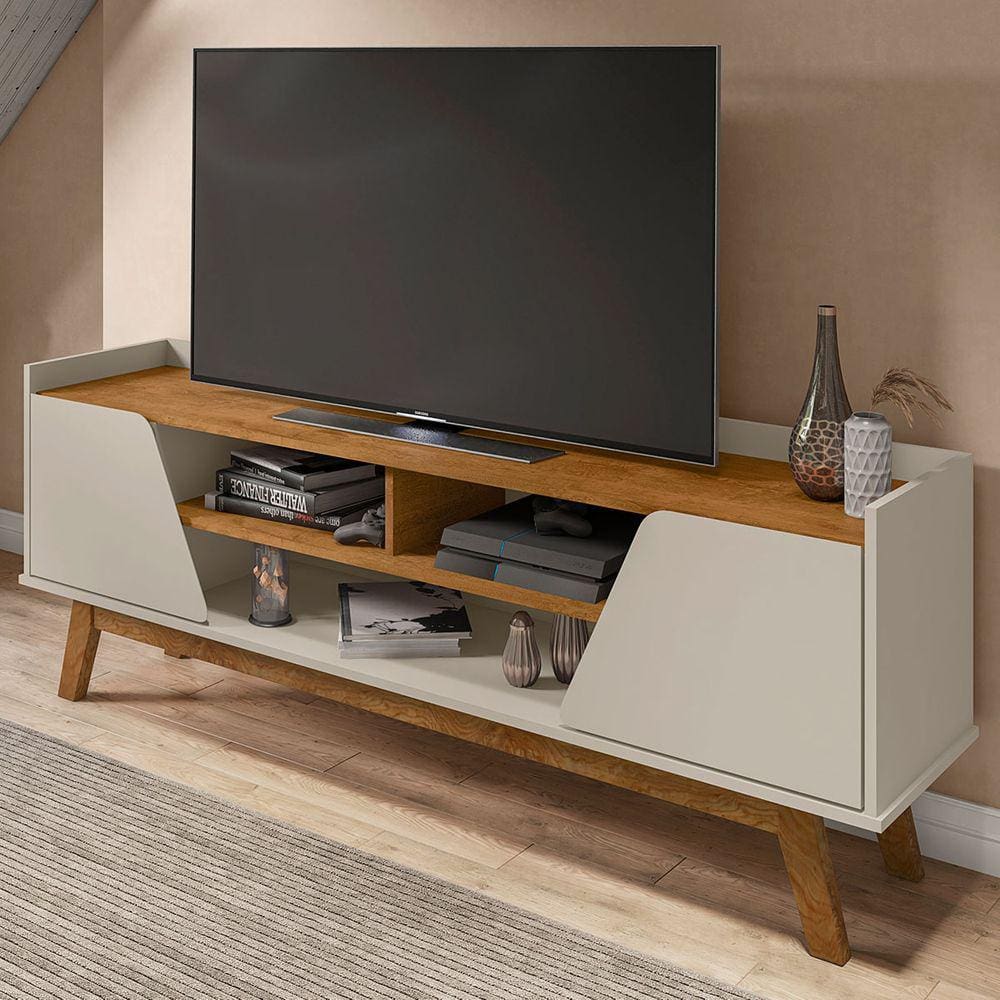 Rack Para Tv Até 65 Polegadas Turim 2 Portas 1 Prateleira Off White/nature - Bechara