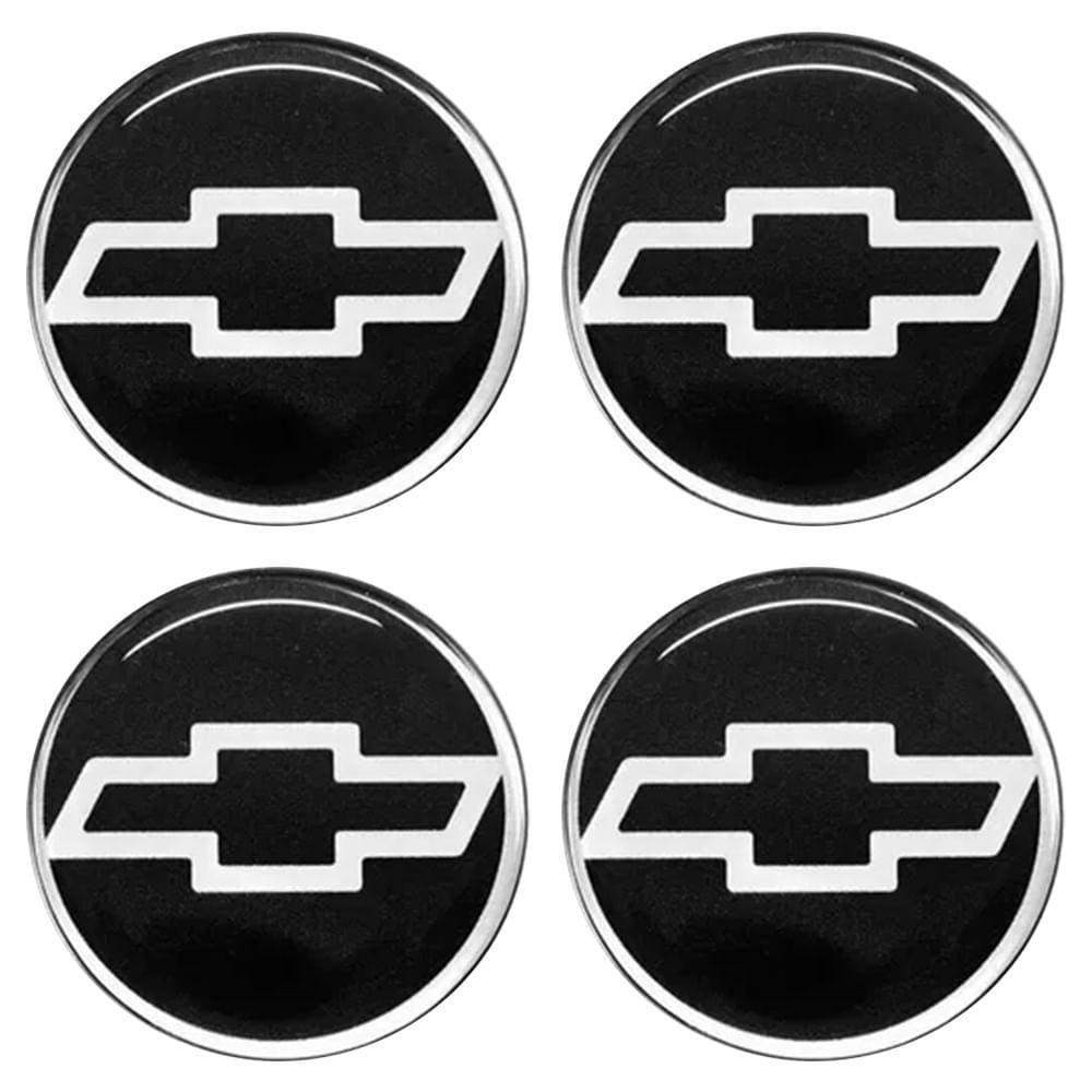 Jogo Emblema Calota Resinada Gm 48mm Preto/cromado