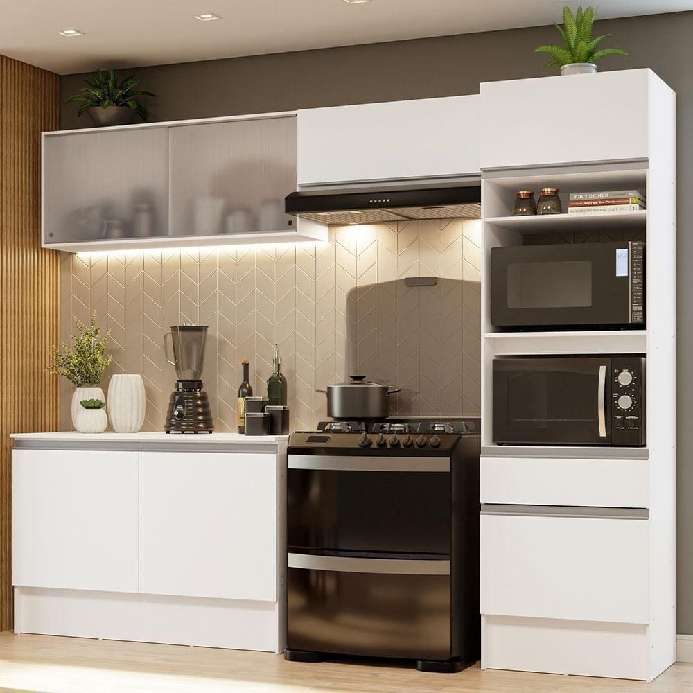 Armário De Cozinha Completa 260cm Branco Branco