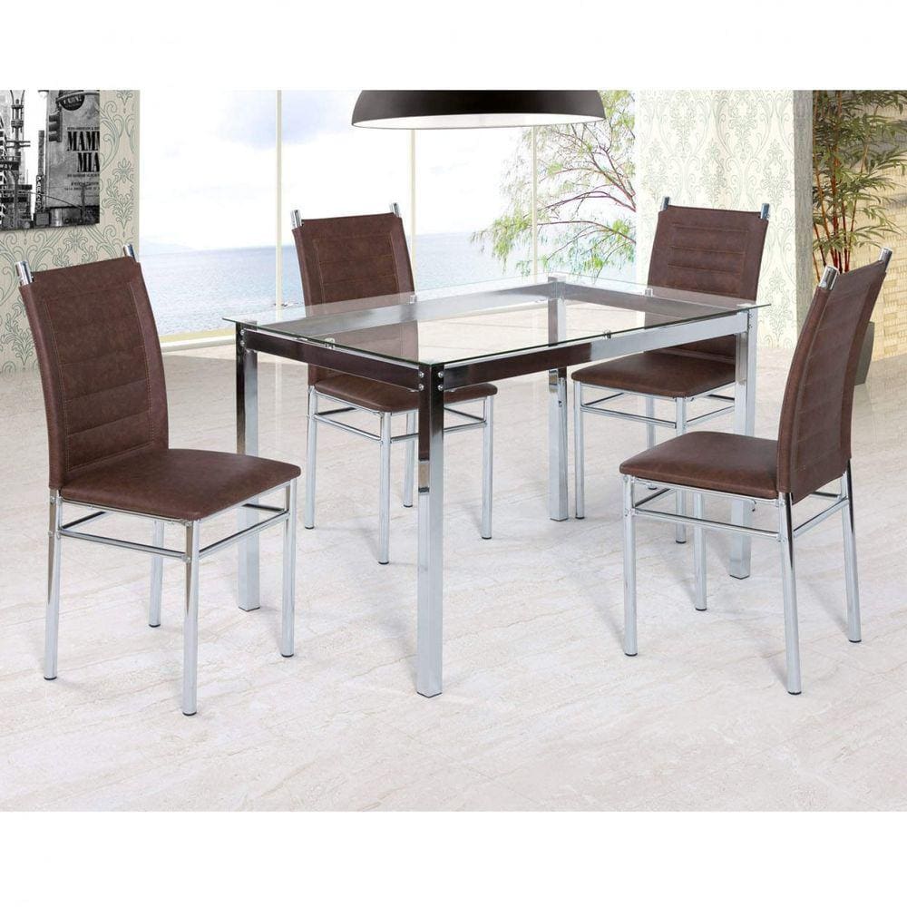 Conjunto Sala de Jantar Tokio Mesa 4 Cadeiras Art Panta Cromado/Marrom Tex