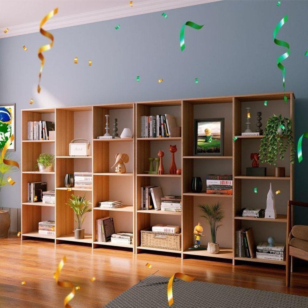 Kit 2 Estantes Livreiro Multiuso 7 Prateleiras 11 Nichos London Yescasa Amadeirado Montana Perfect Wood