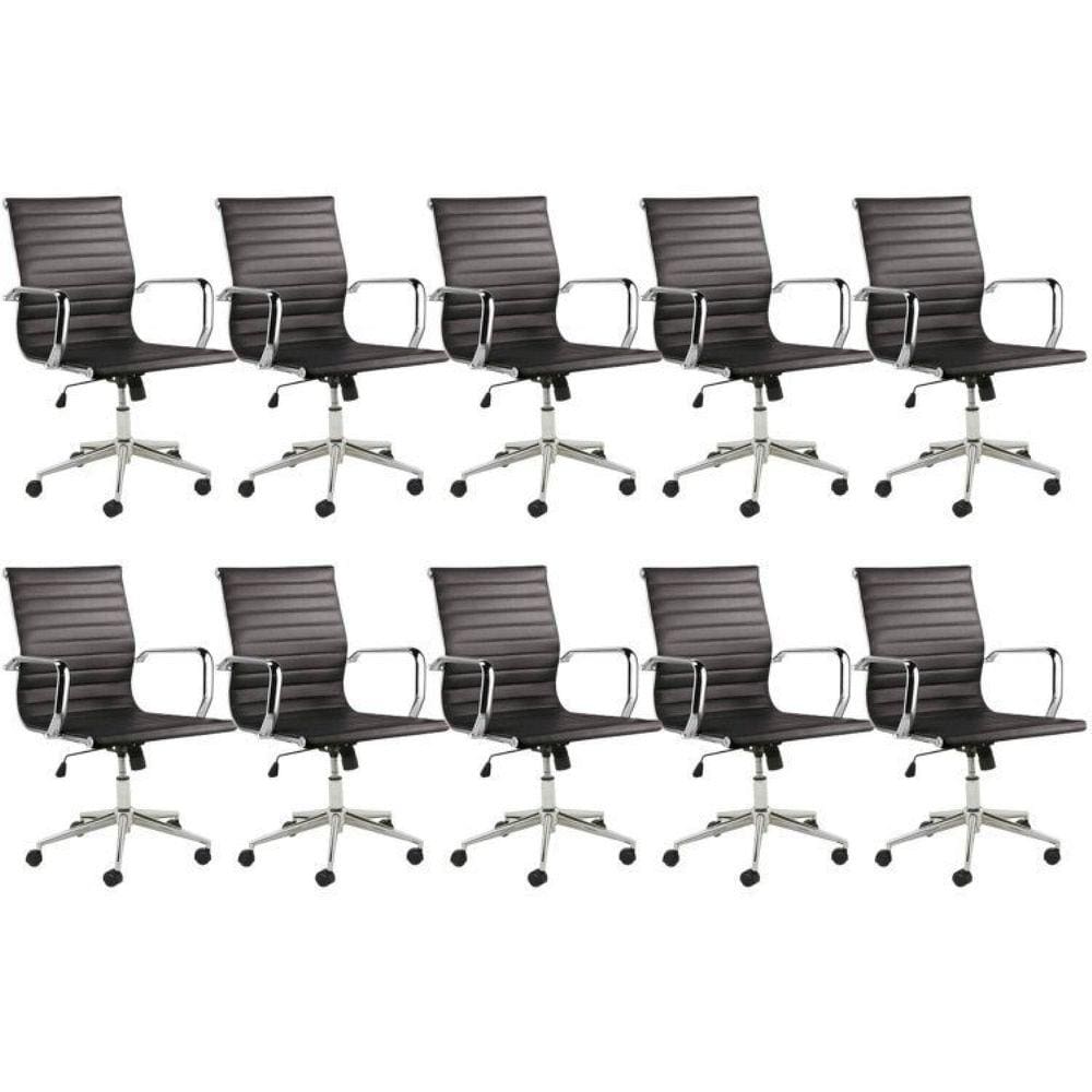 Conjunto 10 Cadeiras de Escritório Office Sevilha Baixa Rivatti Preto