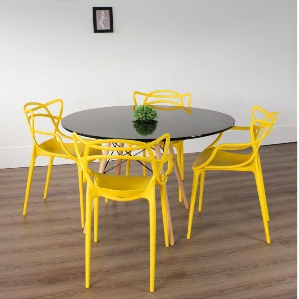 Conjunto Sala de Jantar Mesa Eiffel 120x75cm Tampo MDF com 4 Cadeiras Allegra Rivatti Amarelo/Preto