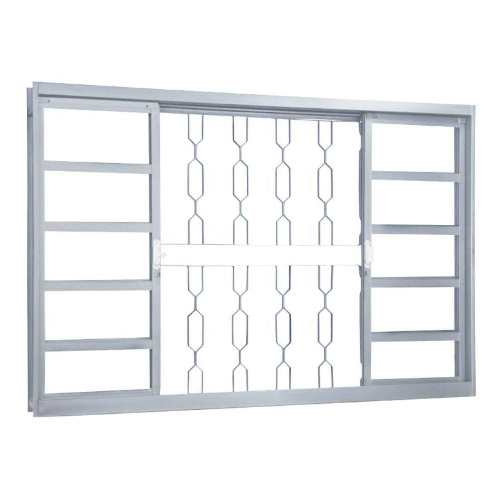Janela de Correr Aço 4 Folhas com Grade Elo MGM Minas Sul 100cmx150cm Vidro Liso Incolor Branco