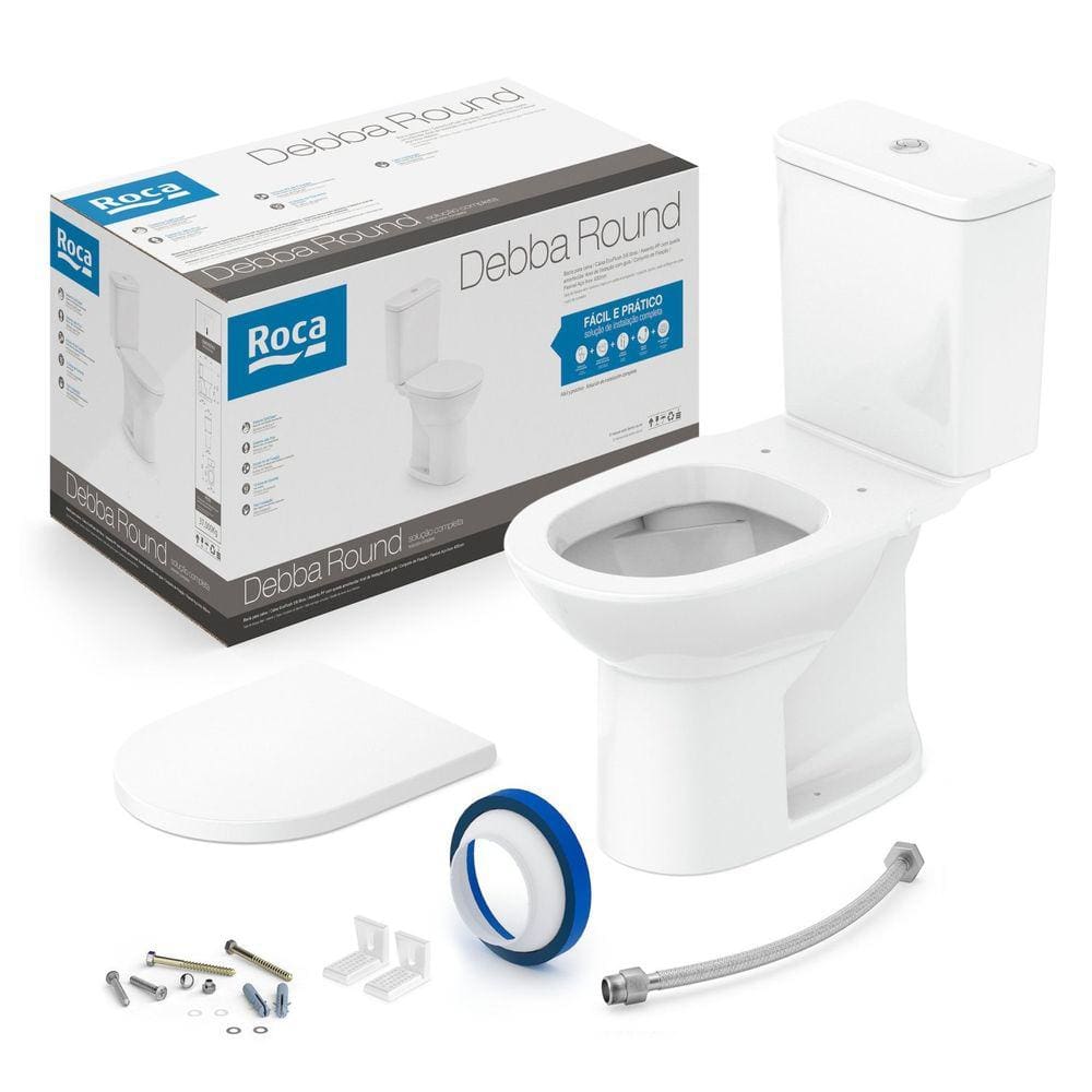 Kit Vaso Sanitário com Caixa Acoplada e Assento Queda Amortecida Debba Round Roca Branco Brilhante