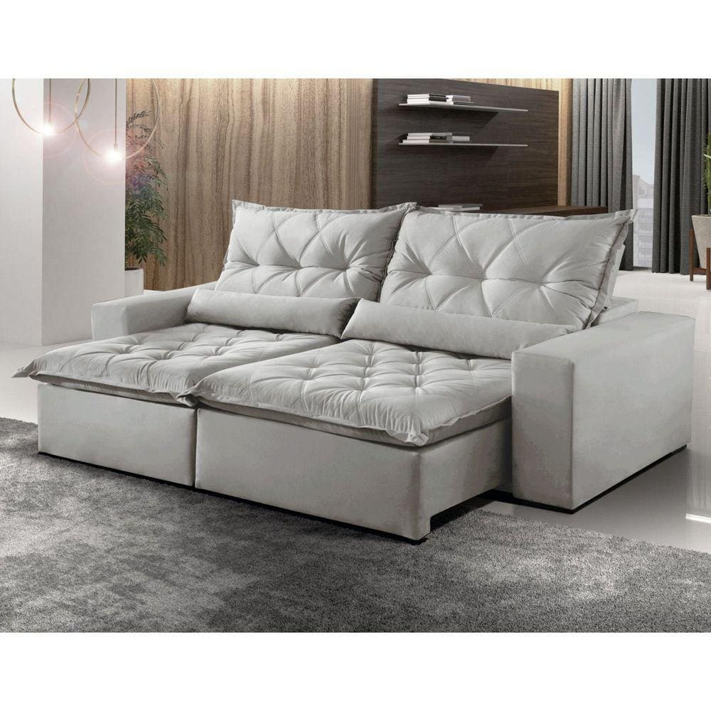 Sofá Reclinável 4 Lugares 250cm Ouro Branco Montano Estofados Veludo Cinza