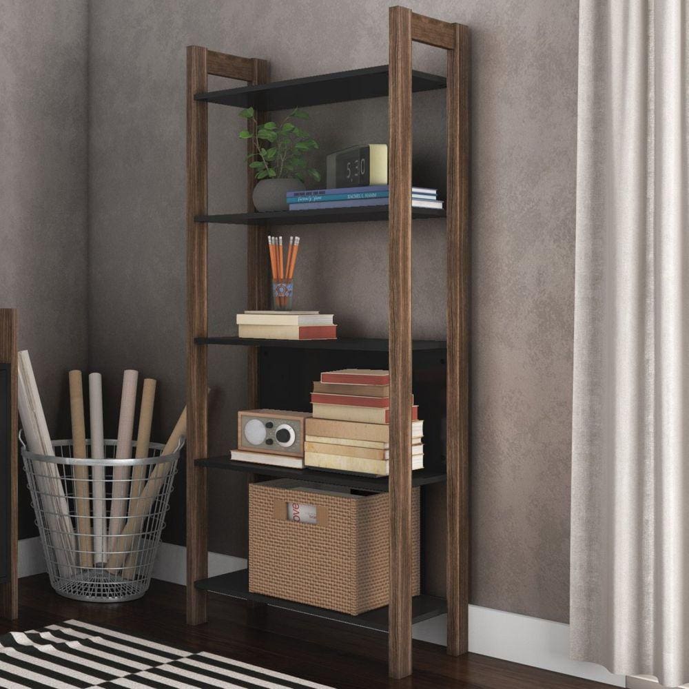 Estante para Livros Alta 5 Prateleiras AZ Espresso Móveis Preto/Nogal