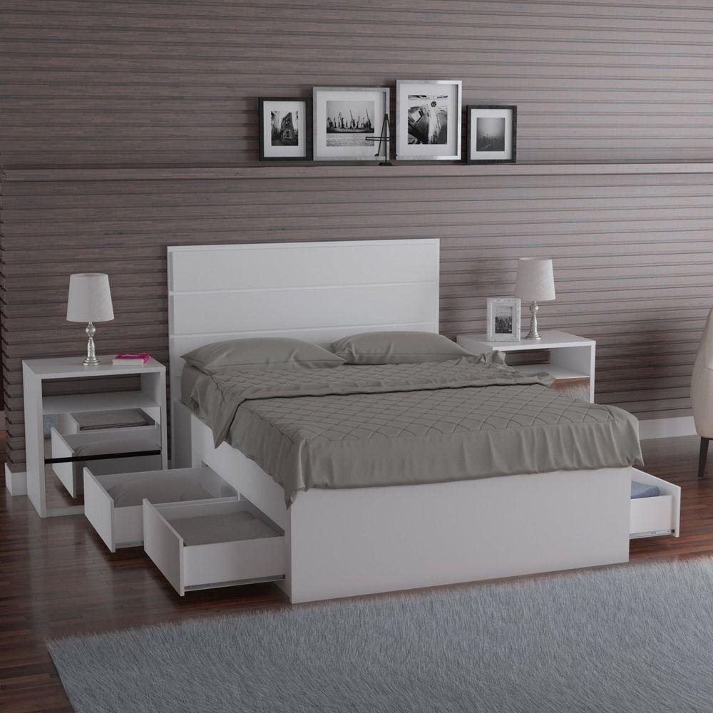 Cama Casal 4 Gavetas Foscarini Branco