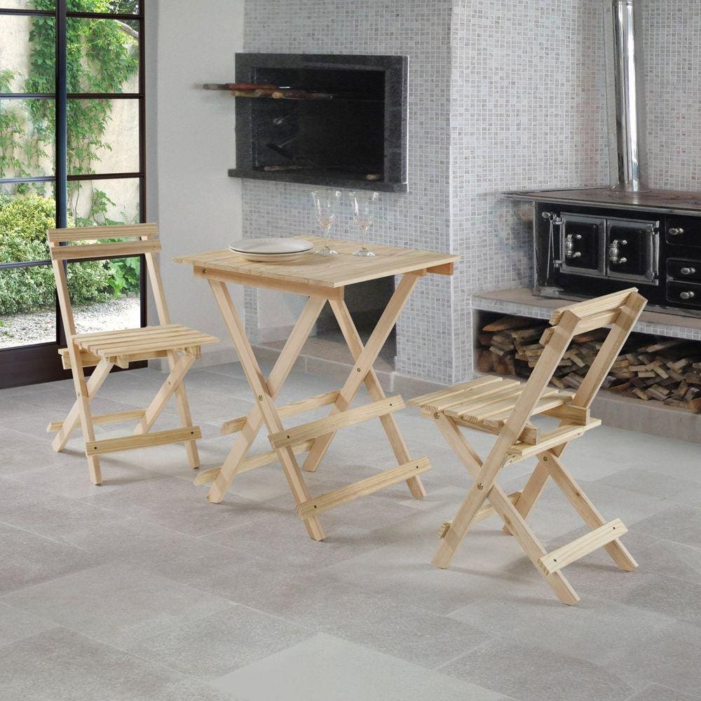 Conjunto Mesa Dobrável e 2 Cadeiras Espresso Móveis Bege