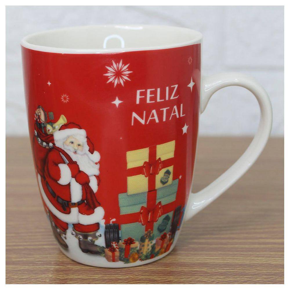 Caneca De Natal Feliz Natal Papai Noel Em Cerâmica 350ml