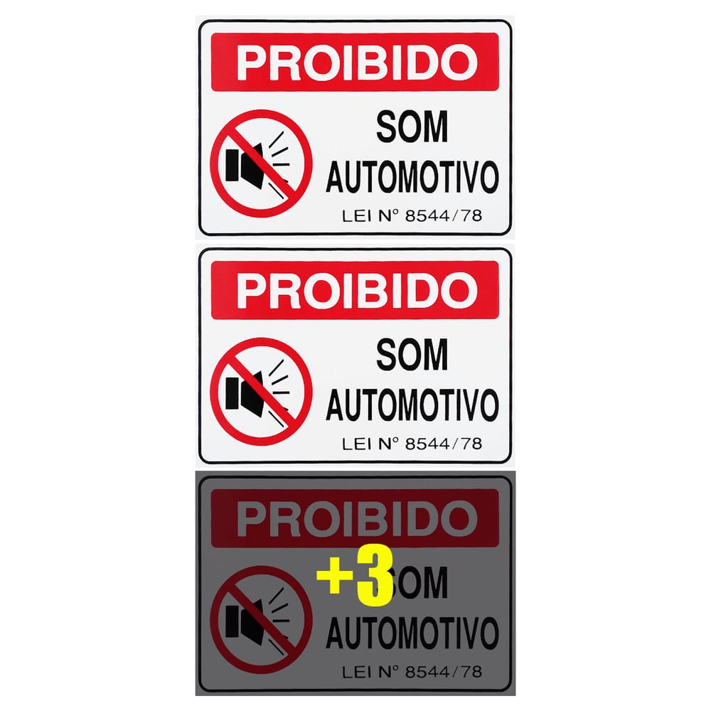 Combo 6 Placas De Sinalização Proibido Som Automotivo 30x20 Acesso - S-233/1 F9e