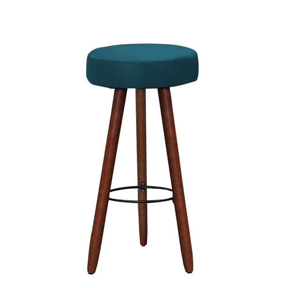 Banqueta Alta Estofada Dalia Em Suede Com Pés Em Madeira