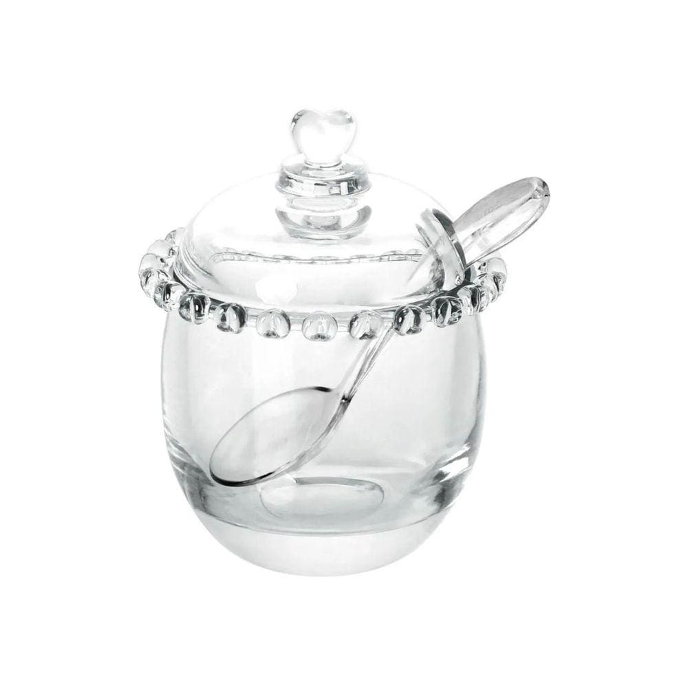 Açucareiro de Cristal Com Colher Coração Transparente Lyor
