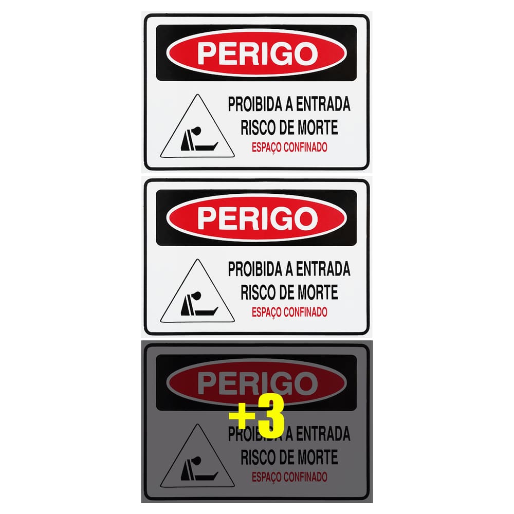 Combo 6 Placas De Sinalização Perigo Proibida A Entrada Risco De Morte Espaço Confinado 30x20 Acesso - S-235/2 F9e