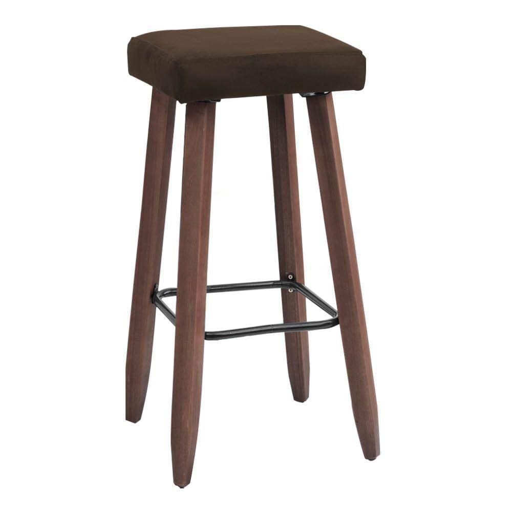 Banqueta Alta Kiara Estofada Em Suede Com Pés Em Madeira