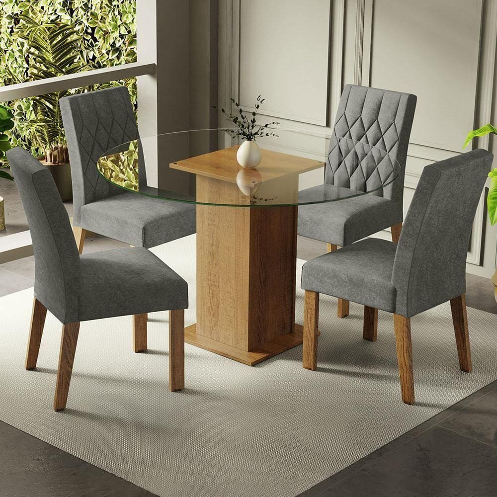 Conjunto Sala De Jantar Mesa Tampo De Vidro 4 Cadeiras