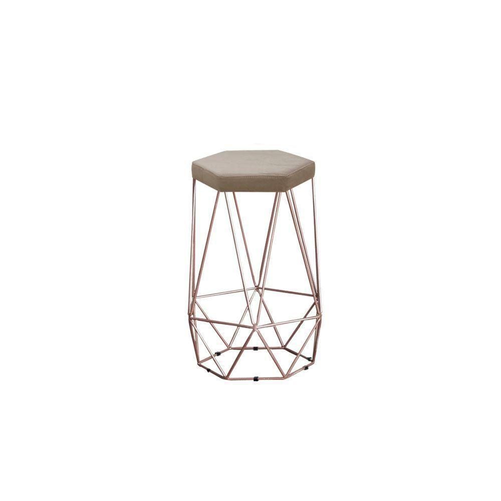 Banqueta Alta Decorativa Rubi Em Suede Com Armação Bronze