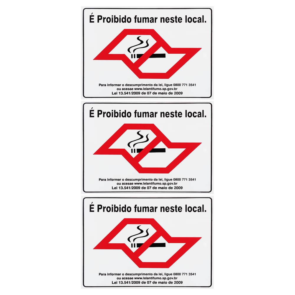 Combo 3 Placas De Sinalização É Proibido Fumar Neste Local 25X20 Acesso - P-5/2 F9e