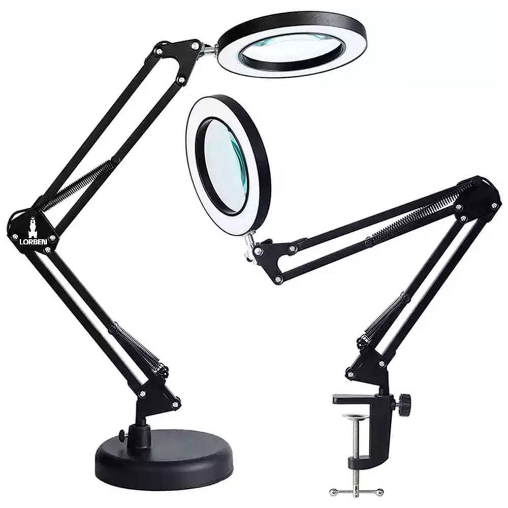 Lupa Luminária 10X Articulável Led Ring Light Garra Base Lorben