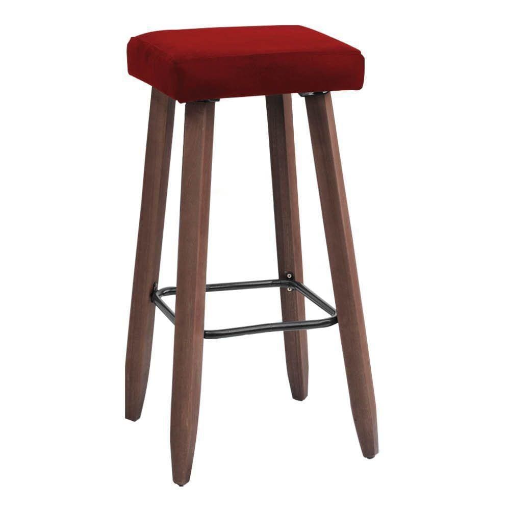 Banqueta Alta Kiara Estofada Em Suede Com Pés Em Madeira