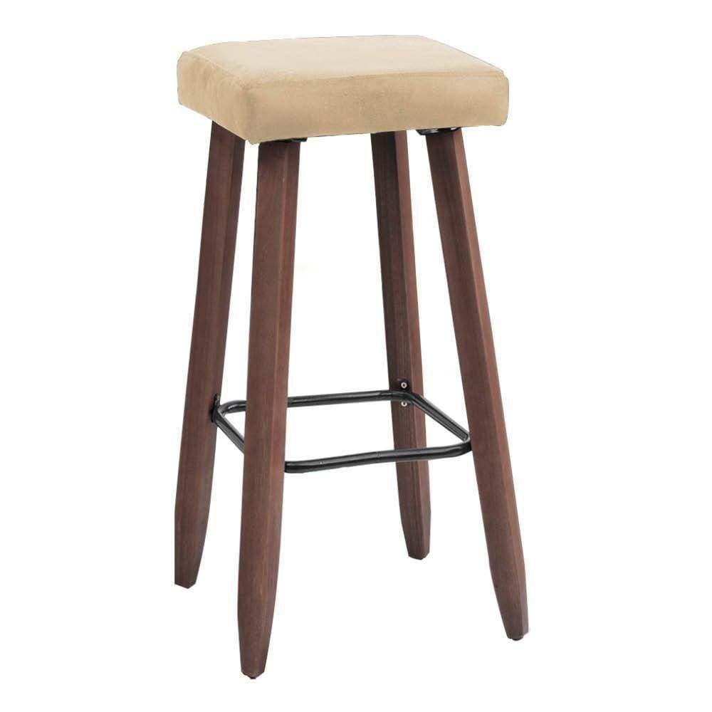 Banqueta Alta Kiara Estofada Em Suede Com Pés Em Madeira