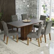 Conjunto Sala De Jantar Mesa Tampo De Madeira 6 Cadeiras