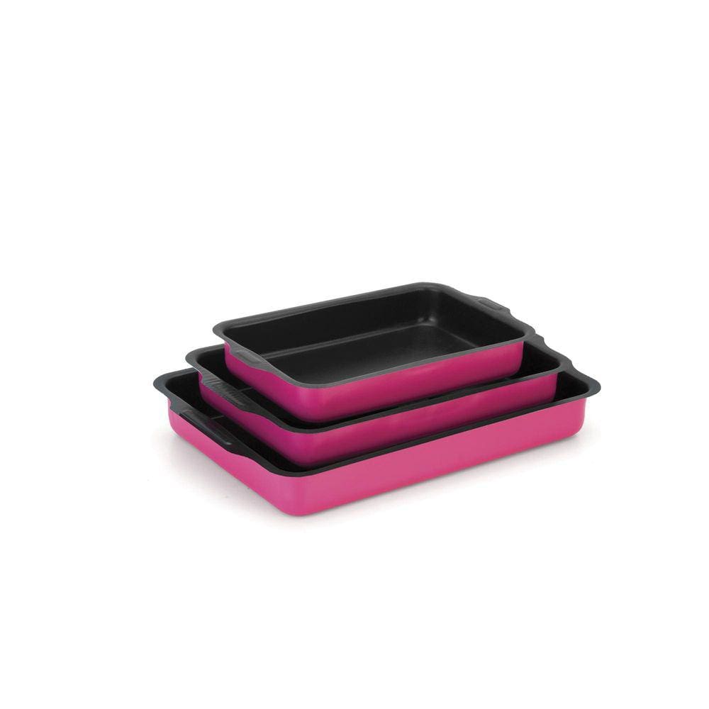 Conjunto Assadeiras Antiaderente Retangular Alta Aba Rosa Nº