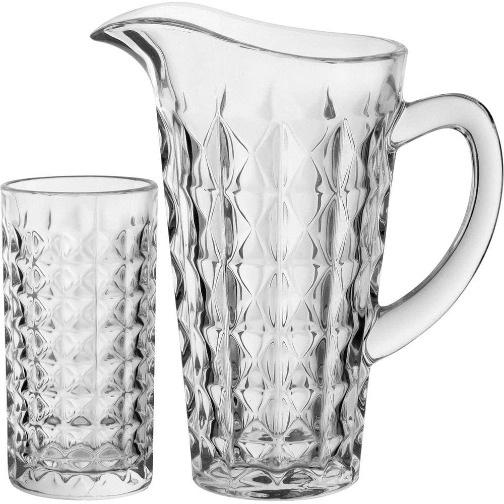 DALIA JG JARRA/COPOS 25x21x13cm 1,3L/300ml CRISTAL ECO TRANSP 7PÇ