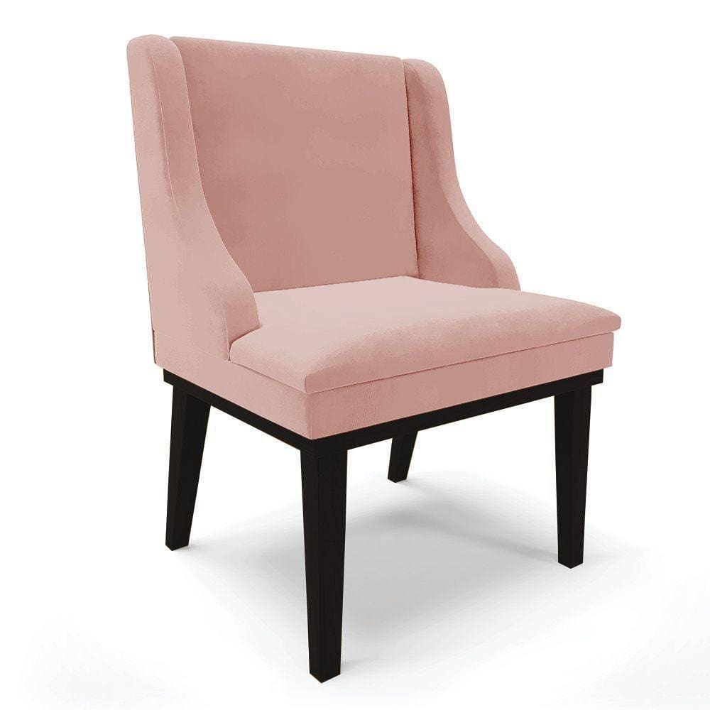 Cadeira Liz Veludo Base Fixa Madeira Preto - Cor Rose