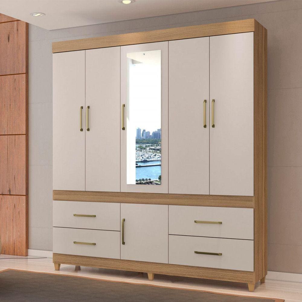 Guarda Roupa Casal 6 Portas 64720 Amêndoa Off White