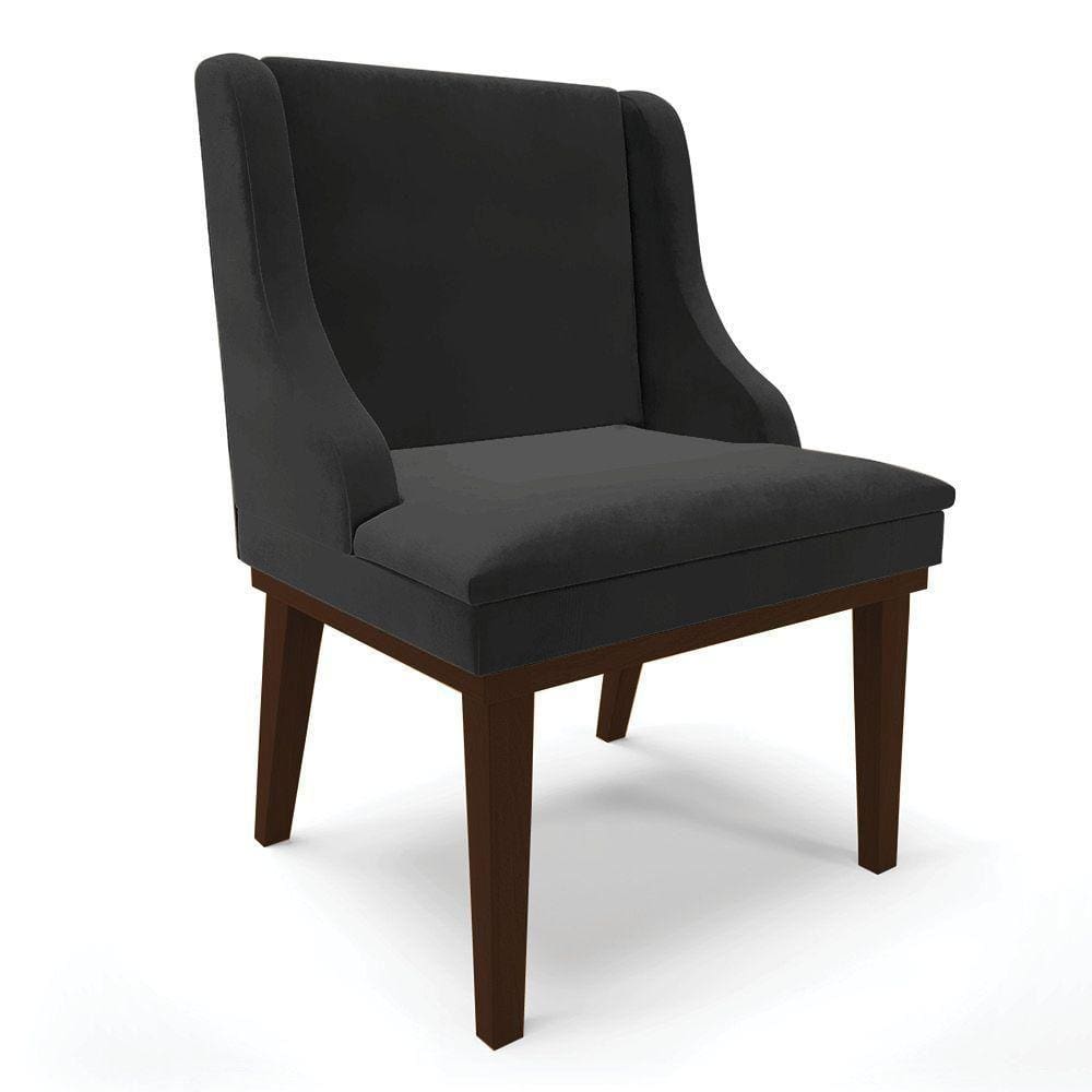Cadeira Liz Veludo Base Fixa Madeira Tabaco - Cor Preto
