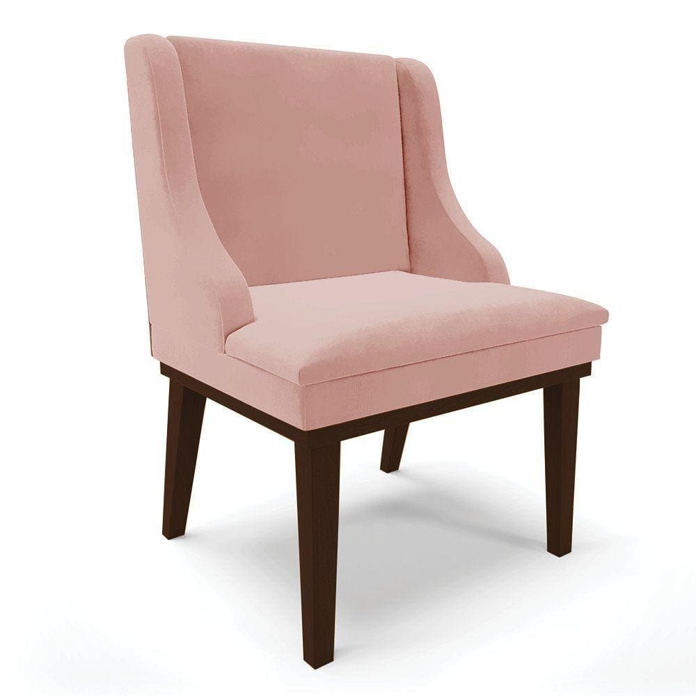 Cadeira Liz Veludo Base Fixa Madeira Tabaco - Cor Rose