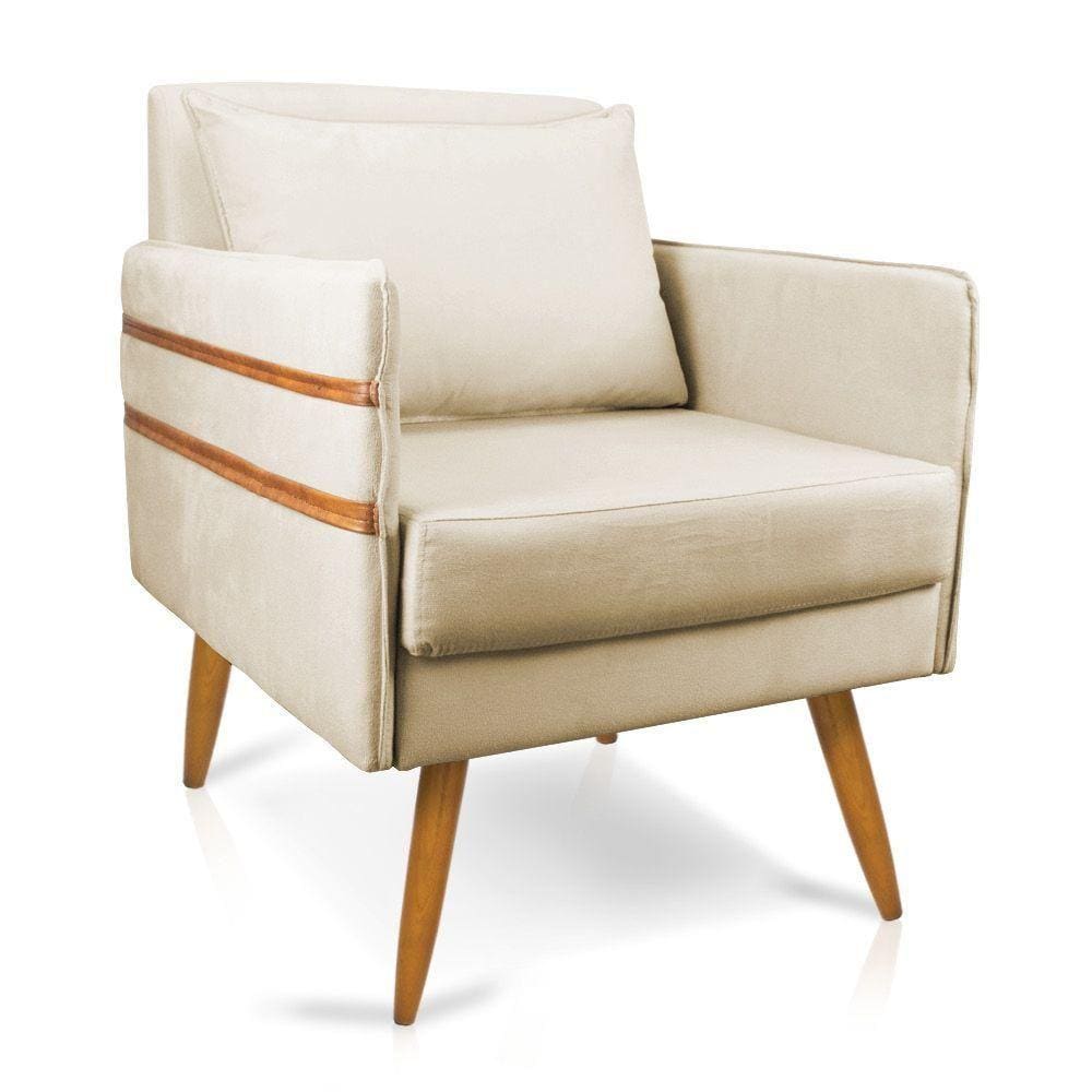 Poltrona Mari Suede Pés Palito Castanho - D`Rossi Bege