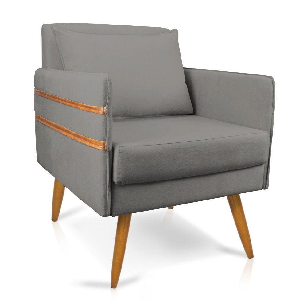 Poltrona Mari Suede Pés Palito Castanho - D`Rossi Grafite