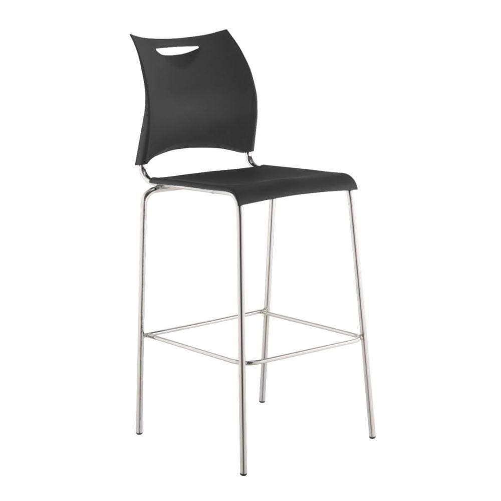 Banqueta One Alta Cromada Assento E Encosto Preto Roal