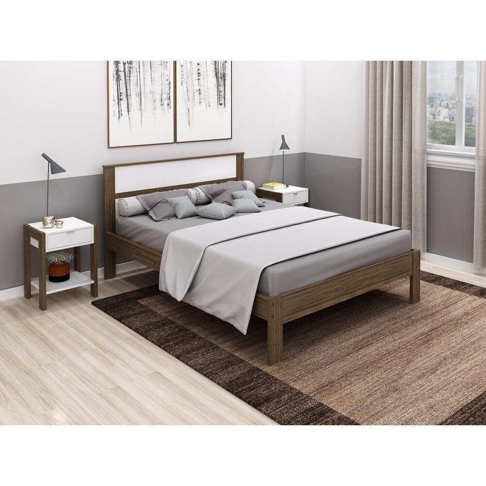 Cama De Casal Para Colchão 138 X 188 Cm Cr35009 Nogal/Branca