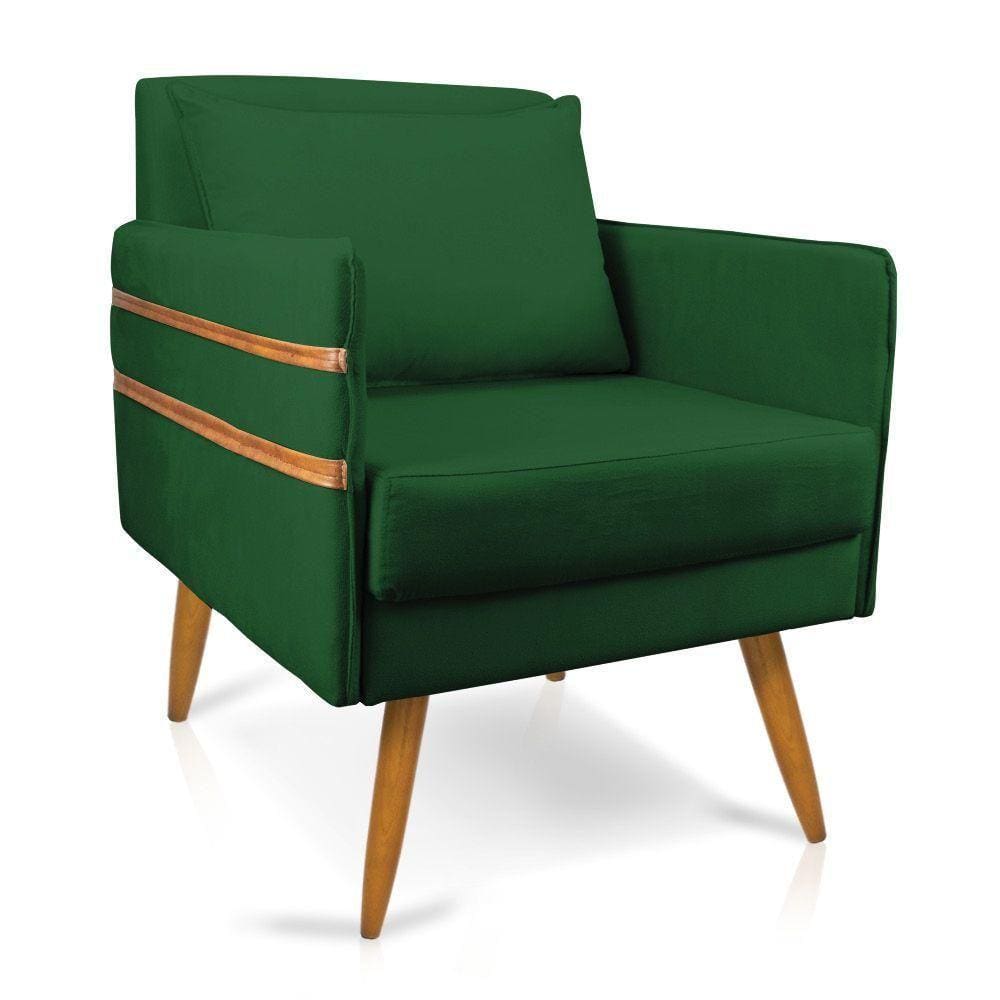 Poltrona Mari Suede Pés Palito Castanho - D`Rossi Verde