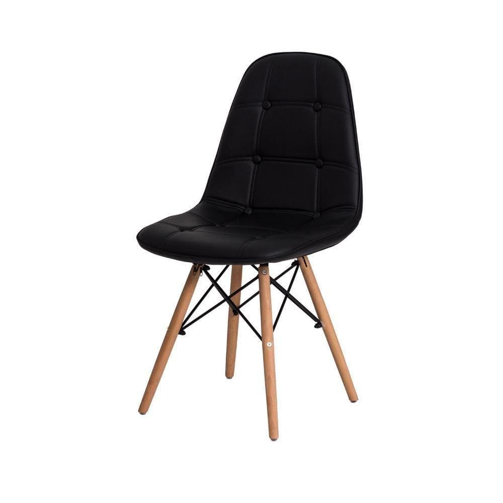 Cadeira Charles Eames Botonê Preta Base Madeira Preto