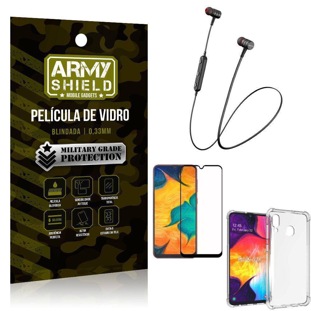 Fone Bluetooth Hs615+Capa Anti Shock+Película 3D Samsung A30