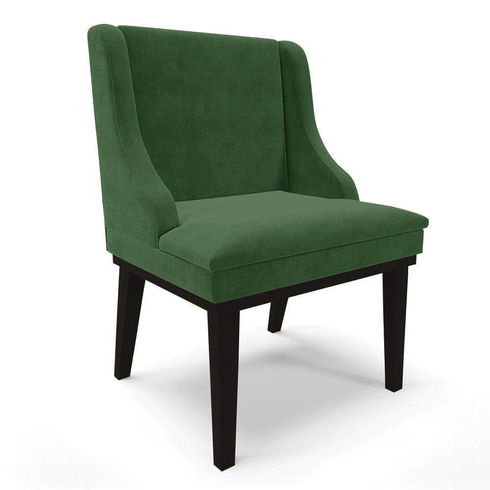 Cadeira De Jantar Suede Verde Base Fixa Madeira