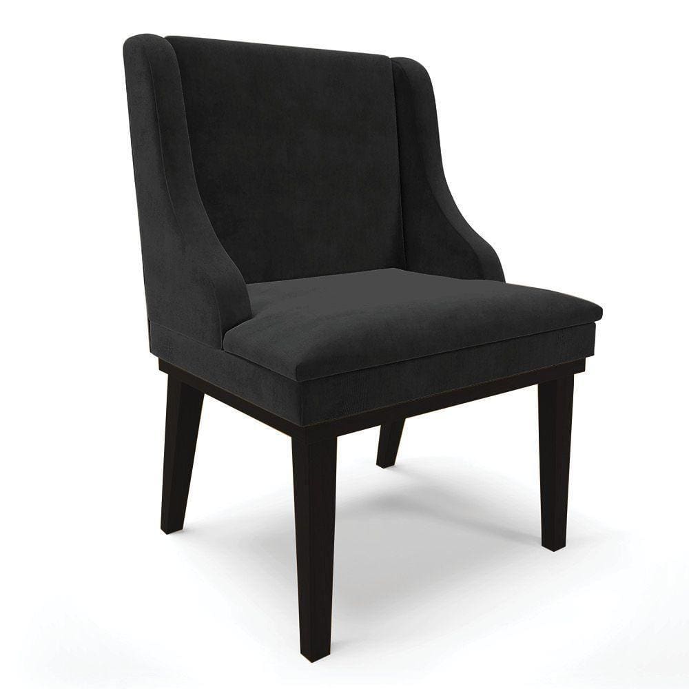 Cadeira De Jantar Suede Preto Base Fixa Madeira