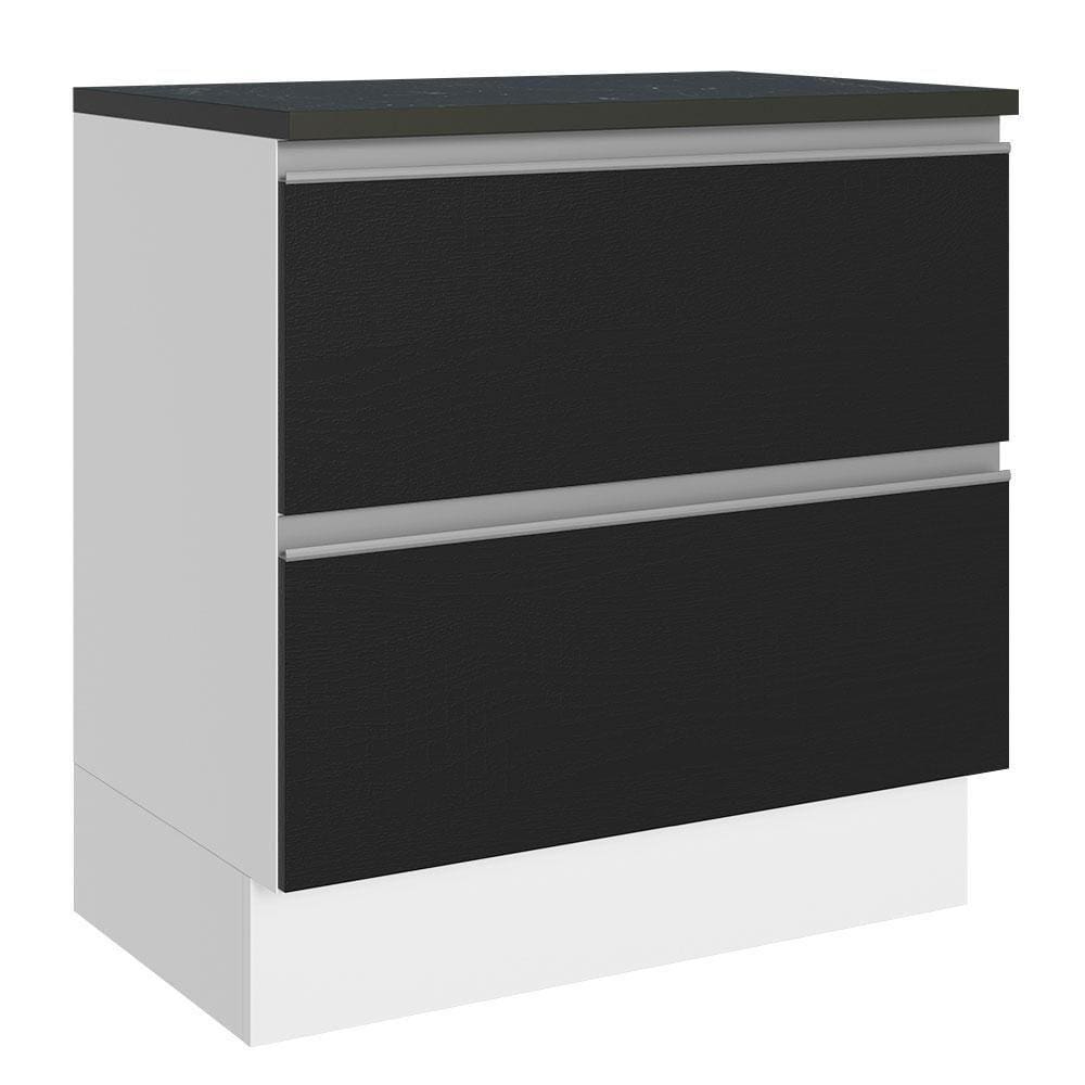 Balcão 100% Mdf 80cm 2 Gavetas Branco/preto