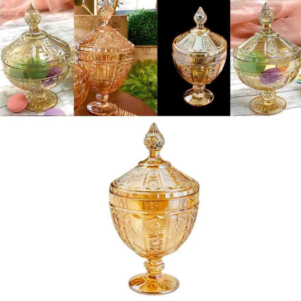 Potiche Bomboniere Decorativo Em Vidro Com Tampa Belle Wolff Ambar