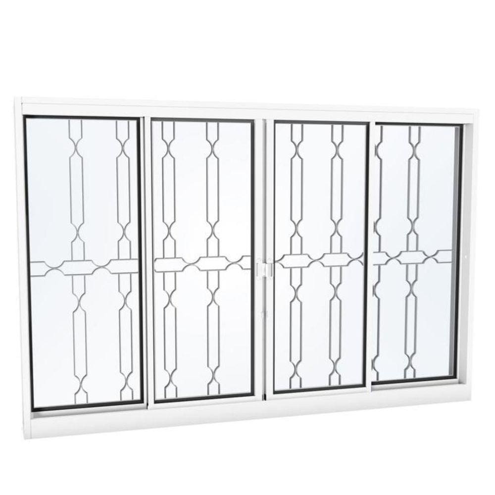 Janela de Aço Veneziana 100x200cm 4 Folhas com Grade Mosaico Facilita Lucasa Branco