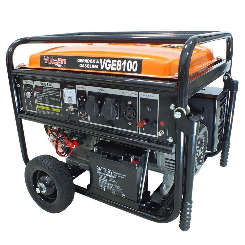 Gerador a Gasolina VGE8100 4 Tempos 15HP Partida Elétrica Bivolt Vulcan Trent Laranja